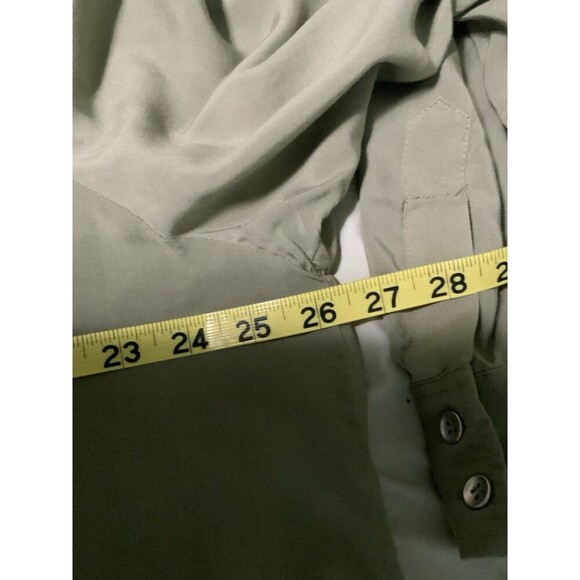 Chico’s Women’s 3 US XL Silky Long Sleeve Olive Green Workwear Button Up Blouse - Picture 10 of 12